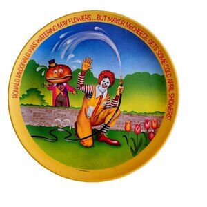 Melamine Ronald McDonald Watering May Flower Plate 10"  1977 USA